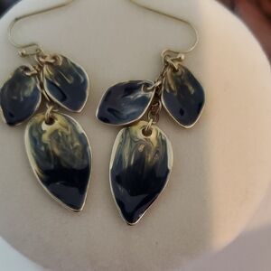 Elegant Gold and Navy Leaf Earrings